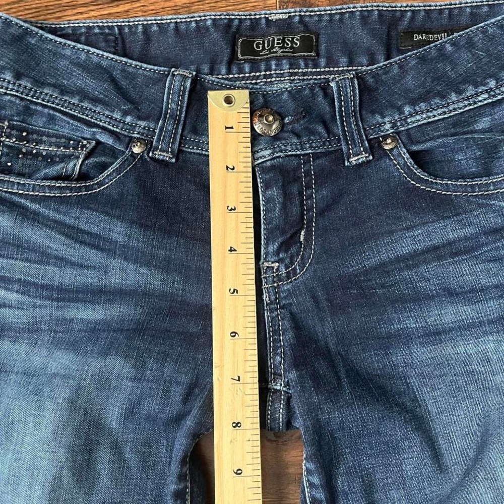Vintage Guess Y2K Low Rise Bootcut Daredevil Jeans 27 Rhinestone‎ Embellished - Picture 5 of 8